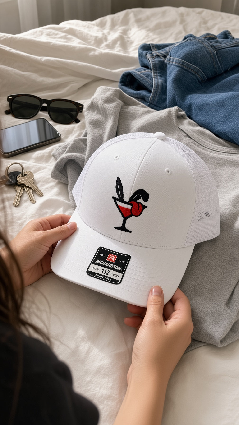 Hare of the Dog Trucker Hat, White on White