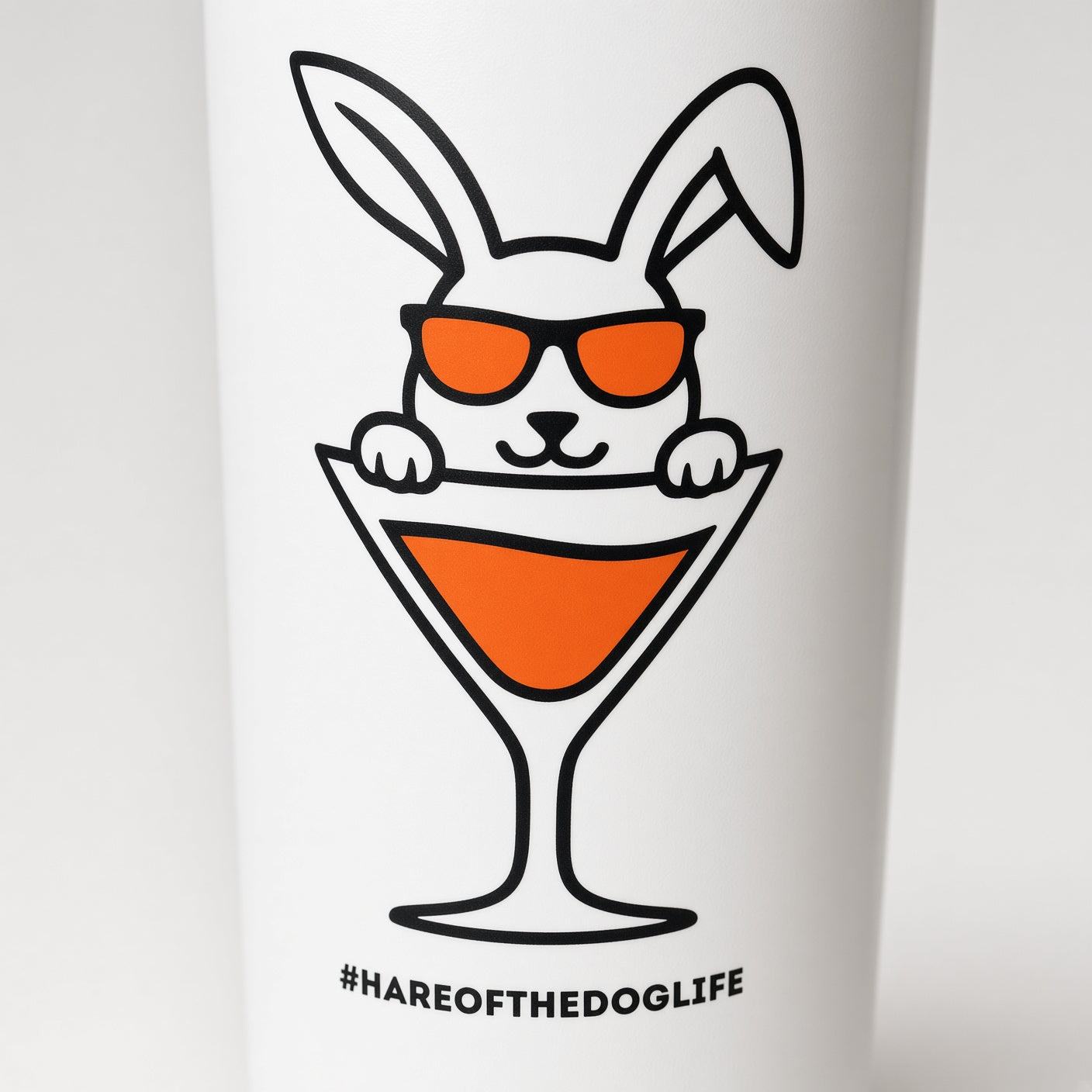 White Hare of the Dog insulated water bottle with flip-top straw lid and carry loop