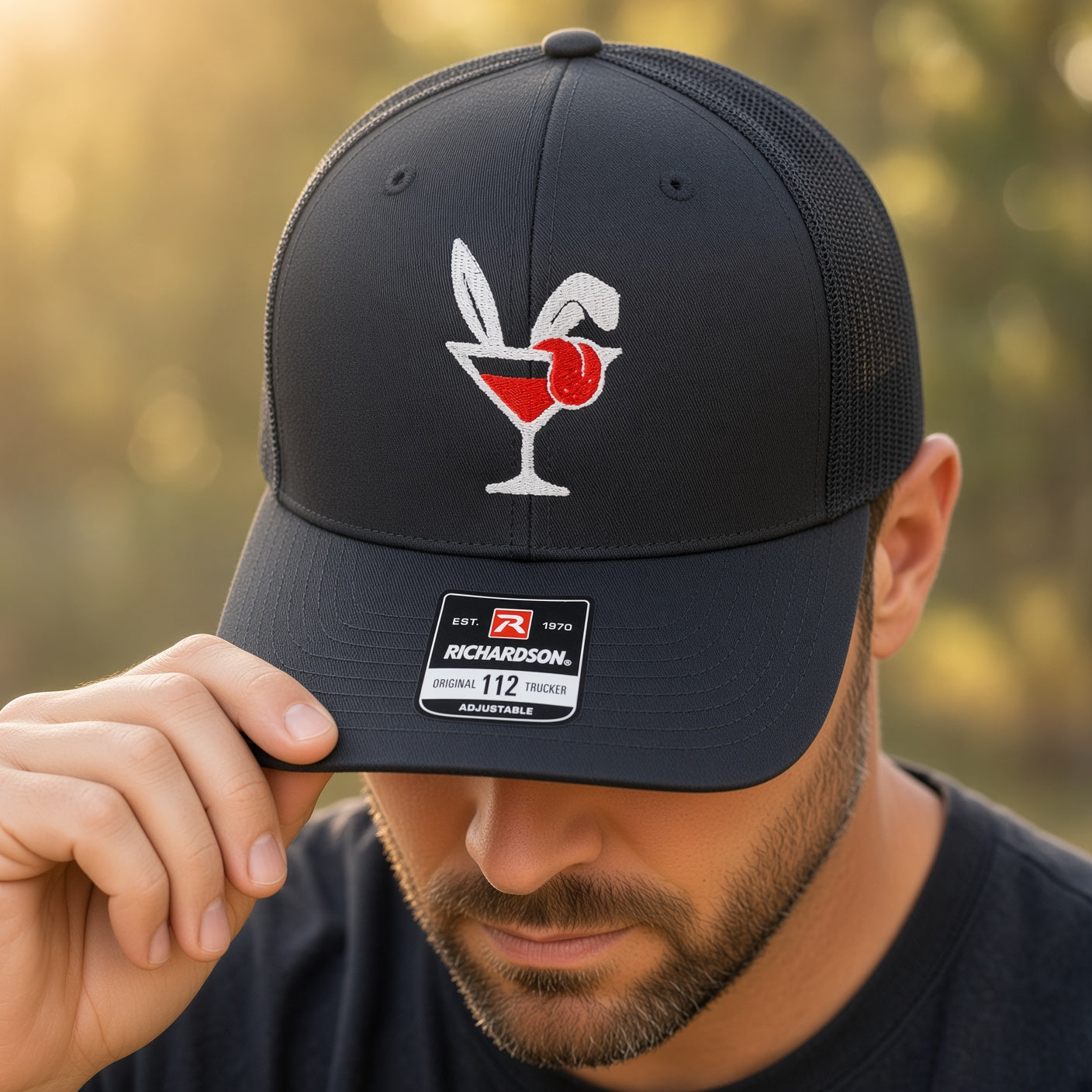 Hare of the Dog Trucker Hat, Black on Black