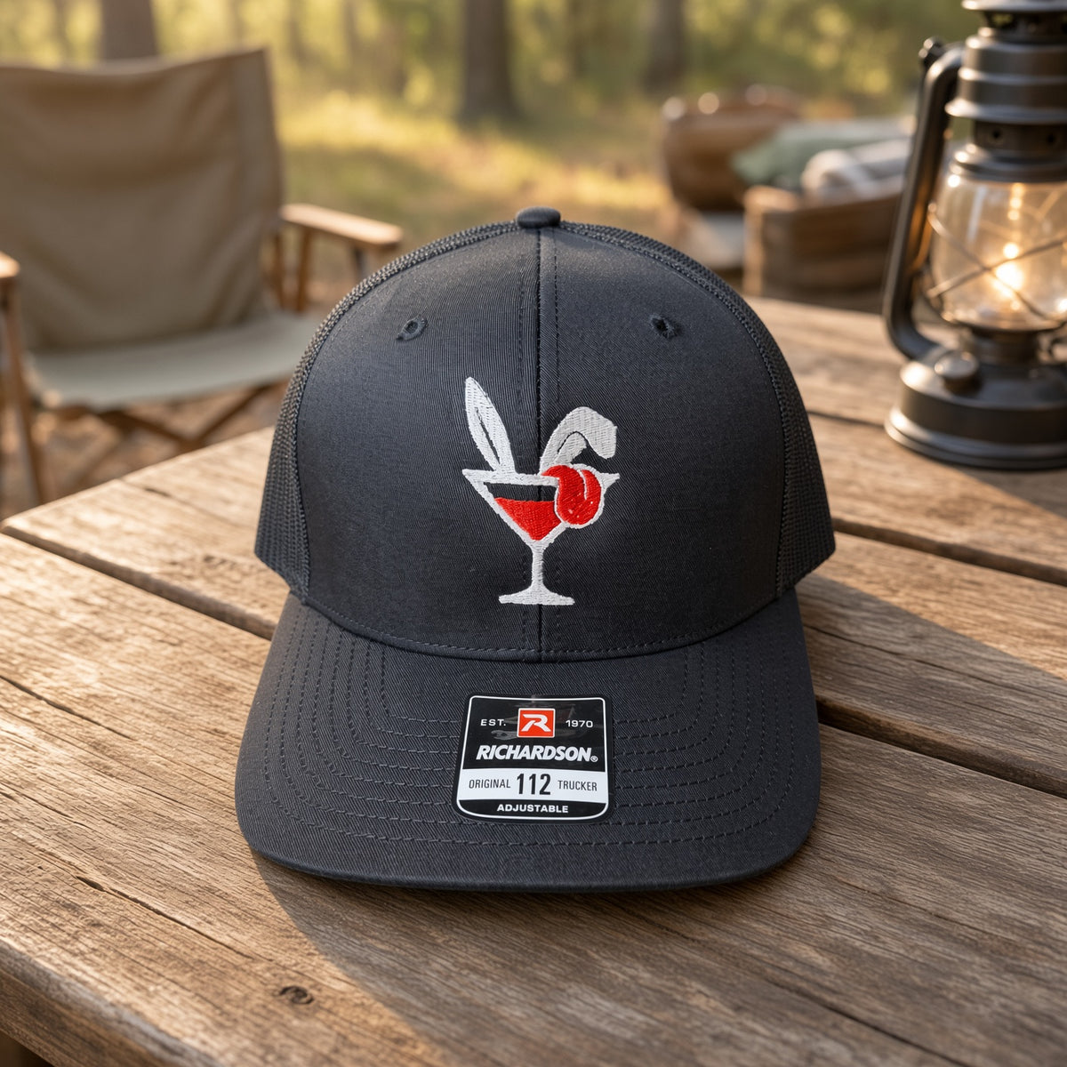 Hare of the Dog Trucker Hat, Black on Black