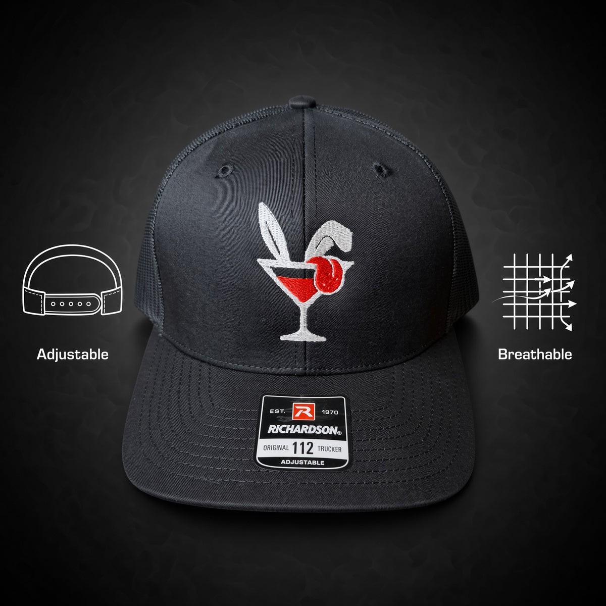 Hare of the Dog Trucker Hat, Black on Black